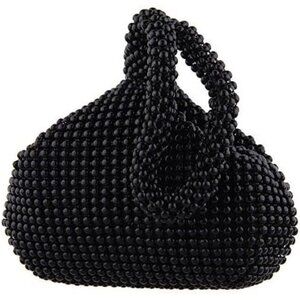 Women Black Beaded Clutch Purse Evening Triangle Bag for Wedding Party and Phone